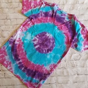 Handmade Purple, Pink & Turquoise Tie Dye V-neck